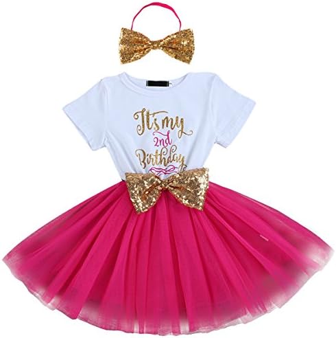 It's My 1st/2nd Birthday Cake Smash One Party Dress for Baby Girls Princess Shiny Sequin Bow Tutu Gown W/Headband Clothes Set