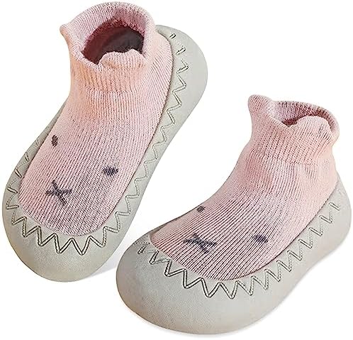 JinBei Baby Socks Shoes Non-Slip Rubber Sole First Walking Shoes Cute Toddler Soft Sole Non-Slip Crawling Shoes Non-Slip Socks Shoes for Boys Girls 6-24 Months