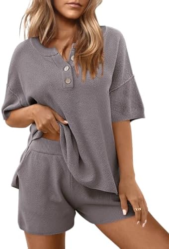 LILLUSORY Womens Summer Knit Matching Lounge Set 2 Piece Outfits