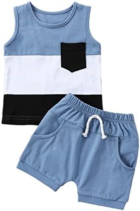 Lucikamy Toddler Baby Boy Clothes Sleeveless Tank Tops + Striped Print Jogger Shorts with Pockets 2Pcs Summer Outfits