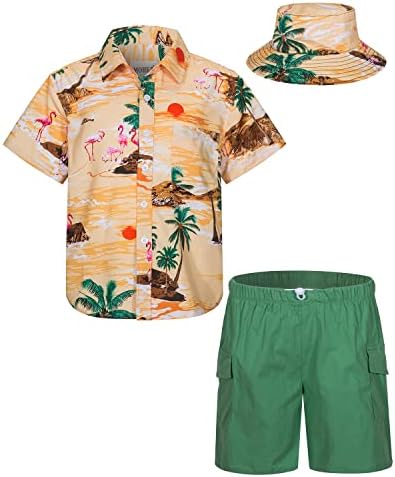 MOHEZ Boys Hawaiian Shirt and Short Set Summer Outfit Kids 2 Piece Festival Clothes Button Down Shirts Clothes Set For Kids