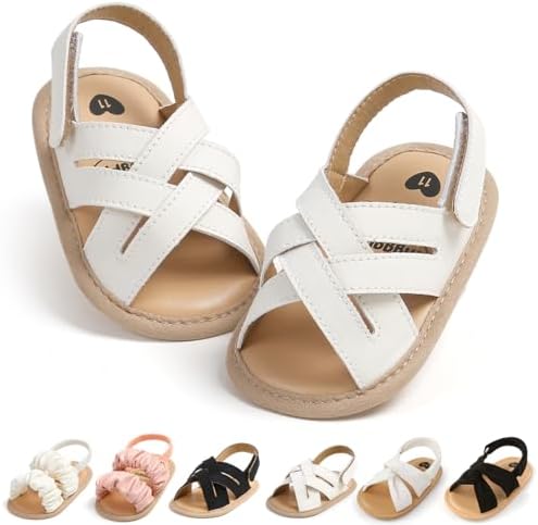 Meckior Baby Toddler Infant Girls PU Leather Soft Open Toe Summer Sandals Flower Princess Flat Shoes