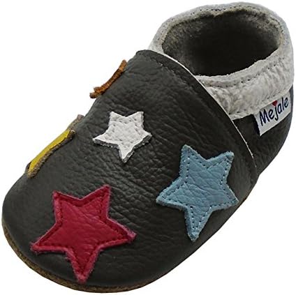 Mejale Soft Sole Leather Baby Shoes First Walking Shoes Crawling Shoes Toddler Children's Shoes Slippers Boys Girls Crawling Shoes Cartoon Stars 0-3 Years