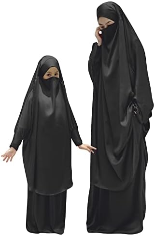 Mommy and Me Muslim Islamic Women's Khimar 2pcs Set Kids Girls Prayer Dress Abaya Niqab Burka Hijab Eid Full Length Dress