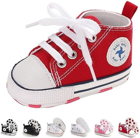 Newborn Baby Girls Boys Canvas Shoes Infant Soft Sole Slip On First Walkers Sneaker Toddler Flat Lazy Loafers High Top Crib Denim Unisex Moccasins Shoe