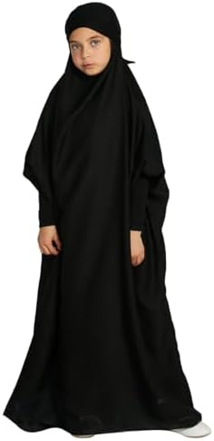 ODASDO Muslim Girl Dress One-Piece Abaya for Kids Islamic Kaftan Prayer Long Robe Hoodied Hijab Middle East Dubai Clothes