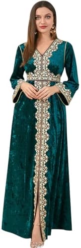 ODIZLI Muslim Kaftan Abaya Moroccan Fashion Autumn Winter Long Sleeve Velvet Dress for Eid Ramadan