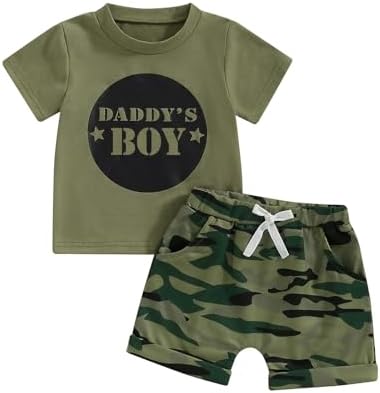 Pivanzore Baby Boy Summer Clothes Mommy Daddy Baby Boy T-shirt +Camouflage Shorts Infant Toddler Boy Outfits Set