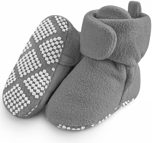 Pro Goleem Fleece Baby Booties - Warm Cozy Baby Slippers, Easy to Put on, Soft Newborn Booties Non-Slip and Adjustable Baby Shoes for Boys and Girls