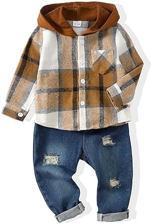 Renotemy Toddler Baby Boy Clothes Denim Outfits Infant Hooded Sweatshirt Jeans Clothing For Little Boys