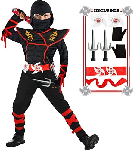 SATKULL Ninja Deluxe Costumes Set with Ninja Foam Accessories Kids Ninja Costume for Boy Party Dress Up Ninja Role Playing