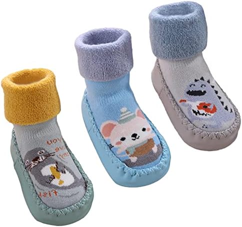 SEAUR - Baby Floor Sock Shoes Warm Infant Booties Boys Indoor Toddler Anti Slip Slipper Girls Socks Shoes 3 Pairs for Winter