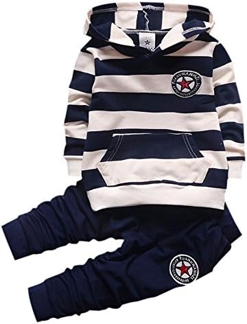 Shiningup Baby Tracksuit Boys Clothing Set Outfit Long Sleeve Hooded Striped T-Shirt and Pants Little Kids