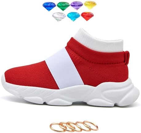 Shoes for Boys Girls Kids Red Sneakers Sonic Birthday Party Gift with Rings and Gems