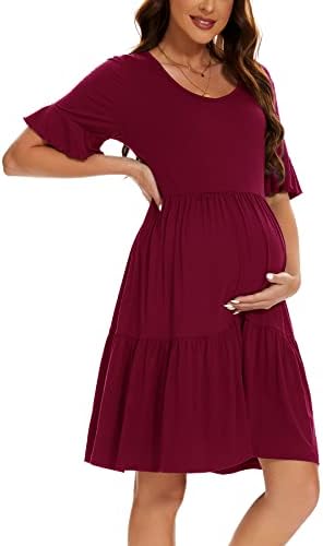 Smallshow Women's Maternity Dress Ruffle Short Sleeve Pregnancy Clothes Summer