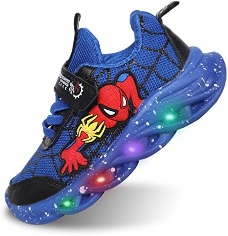 Szsppinnshp Toddler Boys Girls Light Up Shoes LED Lightweight Mesh Breathable Walking Sneakers Kids Spiderman Shoes Fashion Flashing Sneaker Athletic Running Shoe