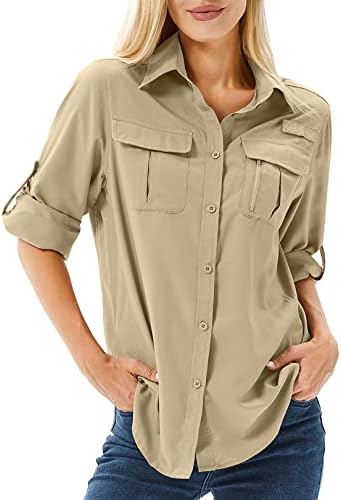 Toumett Women's UPF 50 Long Sleeve UV Sun Protection Safari Shirts Outdoor Quick Dry Fishing Hiking Travel Shirts