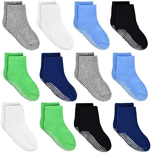 Tphon Kids Non Slip Toddler Boy Grip Socks 12 Pairs Anti Skid Sticky Socks for 1-10 Years Infants Baby Children