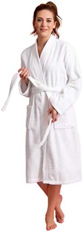 Women's Soft Absorbent Bath Robe Cotton Loop Terry Cloth Kimono Long Bathrobe