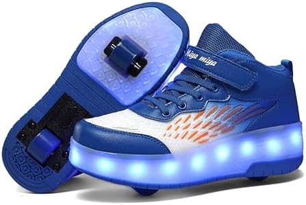 Wooowyet LED Roller Skate Shoes for Kids Boys Girls Light Up Fashion Sneakers Wheels Roller Shoes Wheeled USB Rechargeable Hook&Loop