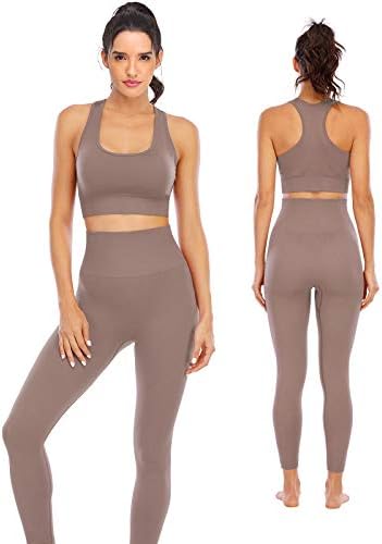 Workout Sets for Women 2 Piece High Waisted Seamless Leggings with Padded Sports Bra Sets