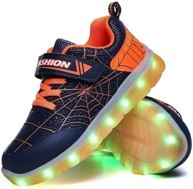 YUNICUS Kids Light Up Shoes Led Flash Sneakers with Spider Upper USB Charge for Boys Girls Toddles Best Gift for Birthday Thanksgiving Christmas Day