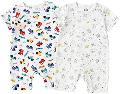 Zanie Kids Baby Boy Rompers Short Sleeve Snap Toddler Summer Cotton Cute Clothes, 2-Pack