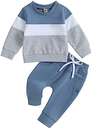 kacubwyy Toddler Baby Boy Outfits Long Sleeve Pocket Pull On Sweatshirt Solid Pants Infant Fall Winter Clothes Set