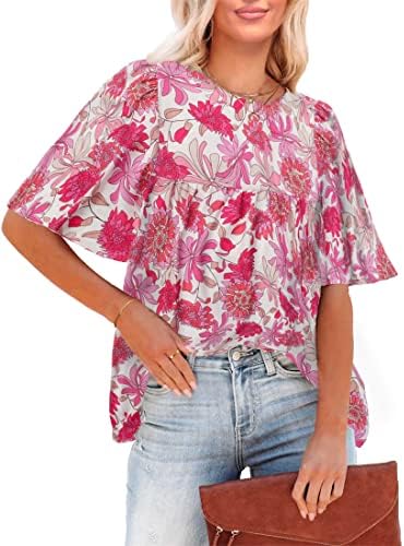 luvamia 2023 Blouses for Women Dressy Casual Floral Boho Babydoll Flowy Tops Summer Short Bell Sleeves Shirts