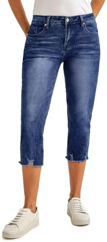 luvamia Jean Capri Pants for Women High Waisted Ripped Skinny Jeans Stretchy Denim Capris Cropped Jeggings with Pockets