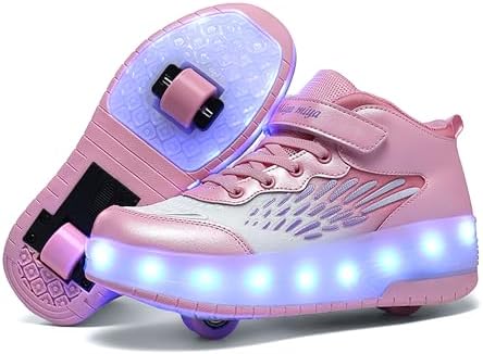 Wooowyet LED Roller Skate Shoes for Kids Boys Girls Light Up Fashion Sneakers Wheels Roller Shoes Wheeled USB Rechargeable Hook&Loop