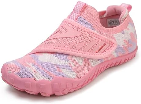 KUBUA Kids Barefoot Shoes Slip-on Sneakers for Boys Girls Minimalist Tennis Shoe Casual Children Breathable Lightweight Non-Slip Walking Footwear Pink 4 Big Kid