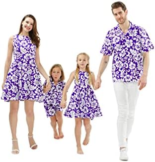 Matchable Family Hawaiian Luau Men Women Girl Boy Clothes in Classic Vintage Hibiscus Purple