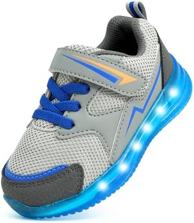 AMZZPIK Toddler Boys Girls Light Up Shoes Lightweight LED Flashing Mesh Non Slip Breathable Strap Kids Walking Sneakers