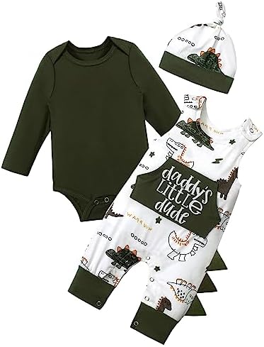 Aulyffo Newborn Baby Boy Clothes,Baby Boy Outfits Long Sleeve Romper + Overall Pants +Hat 3PCS Dinosaur Clothes For Baby Boys