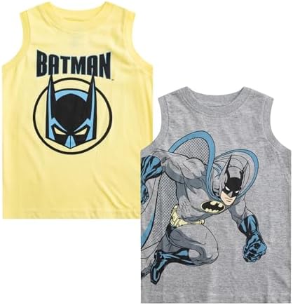 BATMAN DC Comics Boys’ 2 Pack Tank Top for Toddler and Little Boys’ – Yellow/Grey