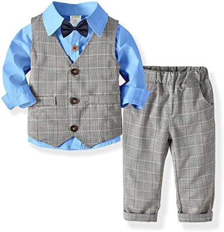 BestGift Boys Formal Suits Kids Weeding Party Sets Gentleman Vest shirt Pants 3pcs Waistcoat Costumes Baby boys Fashion Outfits Clothes