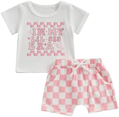 Dewadbow Sister Brother Matching Outfit In My Big/Lil Bro Era T-shirt Top Checkered Shorts Set Baby Summer Clothes