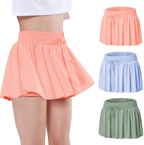 EXARUS Girls Butterfly Shorts Flowy Athletic 2 in 1 Dance Tennis Cheer Skirt Running Preppy Sports Clothes 2-14Y