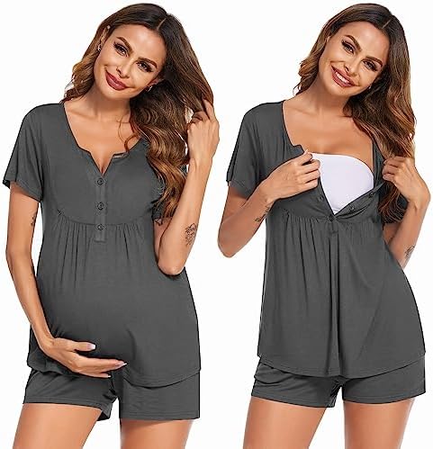 Ekouaer Women's Maternity Nursing Pajama Sets Short Sleeve Postpartum Pajamas Breastfeeding Pregnancy Clothes