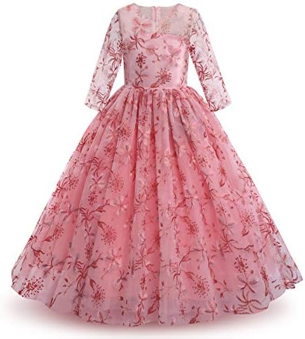 Flower Girls Vintage Floral Boho Lace 3/4 Sleeves Maxi Dress Wedding Princess Party Communion Evening Formal Dance Gown