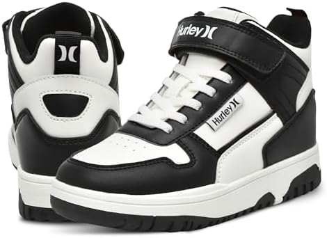 Hurley Kids' Carson High-Top Sneakers with Adjustable Strap, High Top Shoes for Kids, Sturdy Padded High Cut Sneakers for Boys and Girls, Fashionable Basketball Shoes for Kids