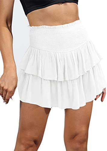 IDEALSANXUN Women's Pleated Mini Skirts Summer High Waisted A Line Tennis Layered Ruffle Flowy Beach Short Skirt