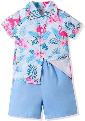 Kionio Toddler Baby Boy Clothes Shorts Set Button Down Hawaiian Shirts Solid Shorts Summer Outfits Boys Print Clothing Sets