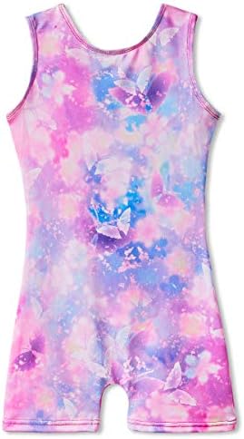 Leotards for Girls Gymnastics with Shorts Butterfly Unicorn Mermaid Dance Unitards Biketards Hotpink Black