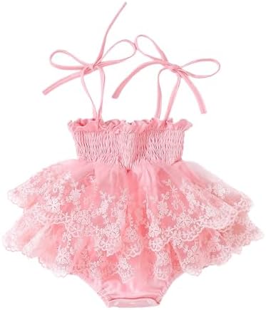 MERSARIPHY Newborn Baby Girl Summer Outfit Sleeveless Ruffle Smocked Halter Tulle Romper Dress One-piece Jumpsuit Clothes