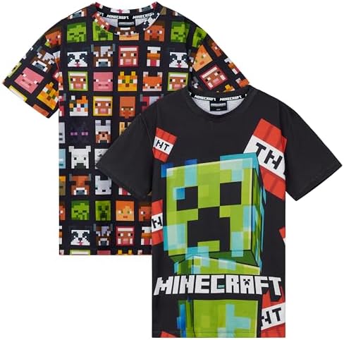 Minecraft Boys Crew Neck T-Shirts, Soft Breathable Material Pack of 2 Boys Gifts