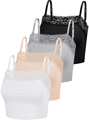 Pack of 4 Women's Camisole Crop Tops with Lace Trim Lace Cami Tops for Girls