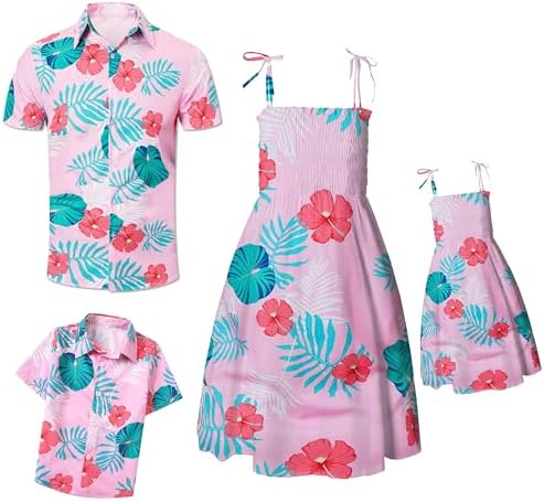 SANGTREE Family Matching Outfits Mommy and Me Dresses Hawaiian Dress and Shirt Matching Set