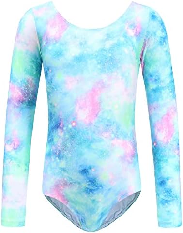 SEAUR Girls' Gymnastics Leotards Kid Long Sleeve Dance Leotard Sparkly One Piece Dance Wear Athletic Dance Bodysuit Biketards